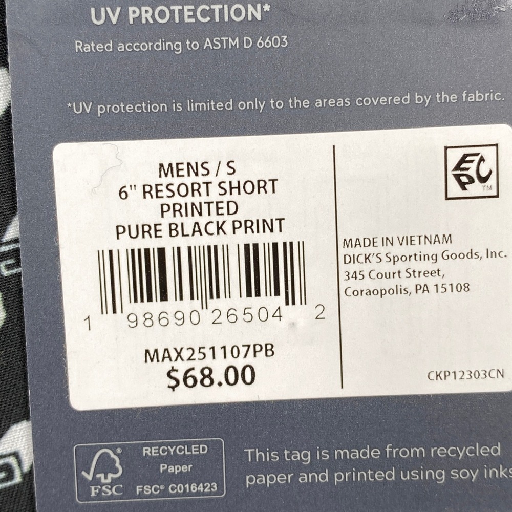 VRST Mens 6" Resort Short Pure Black Print Relaxed Fit Performance MAX251107PB S - Picture 3 of 10
